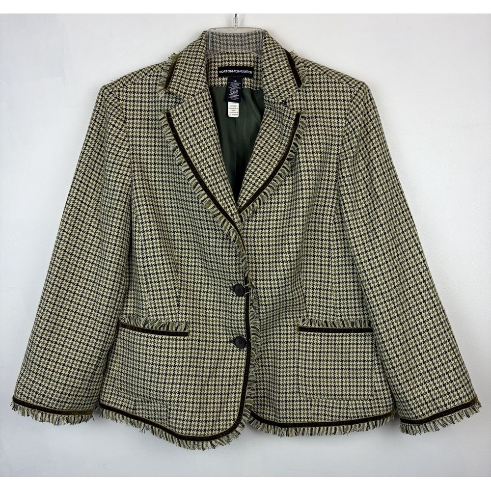 Vintage Norton Mcnaughton Fringe Blazer Women 14 Herringbone Office Layer Career